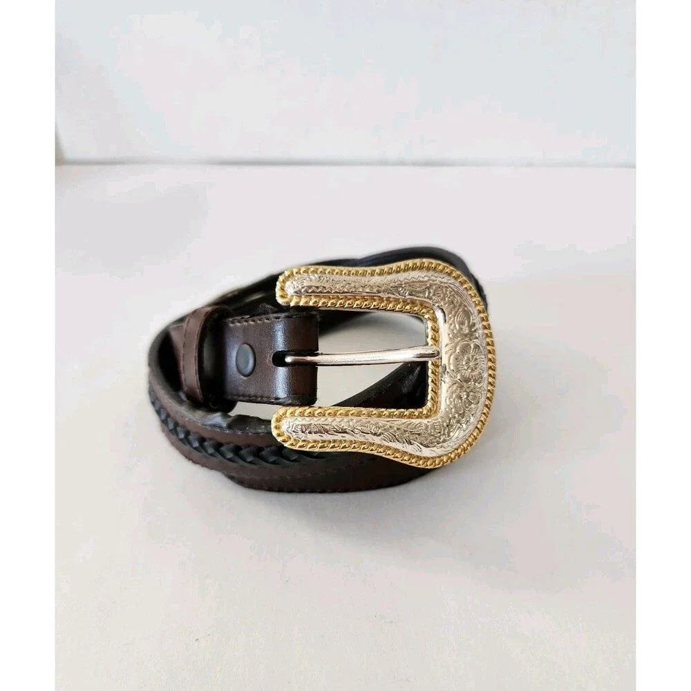 Boys Belt Brown Leather 3D Bull Rider  Silver Plated Hardware Western Sz 24 FLAW